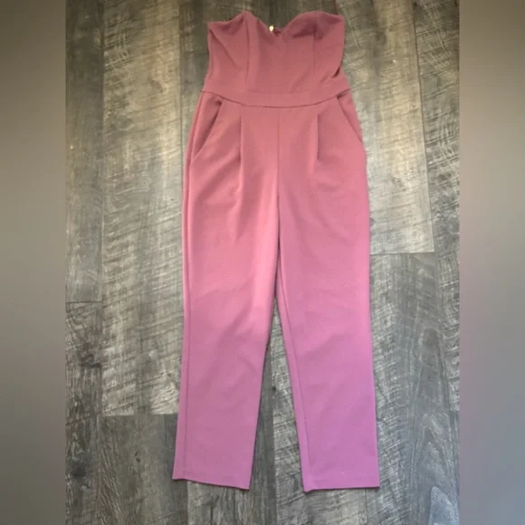 Express Mauve Strapless Jumpsuit - Picture 2 of 6